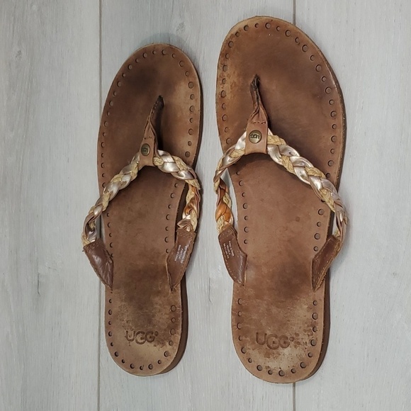 Ugg Australia Women Classic Comfort Leather Sandals Thong shoes sz 9 - Picture 3 of 10